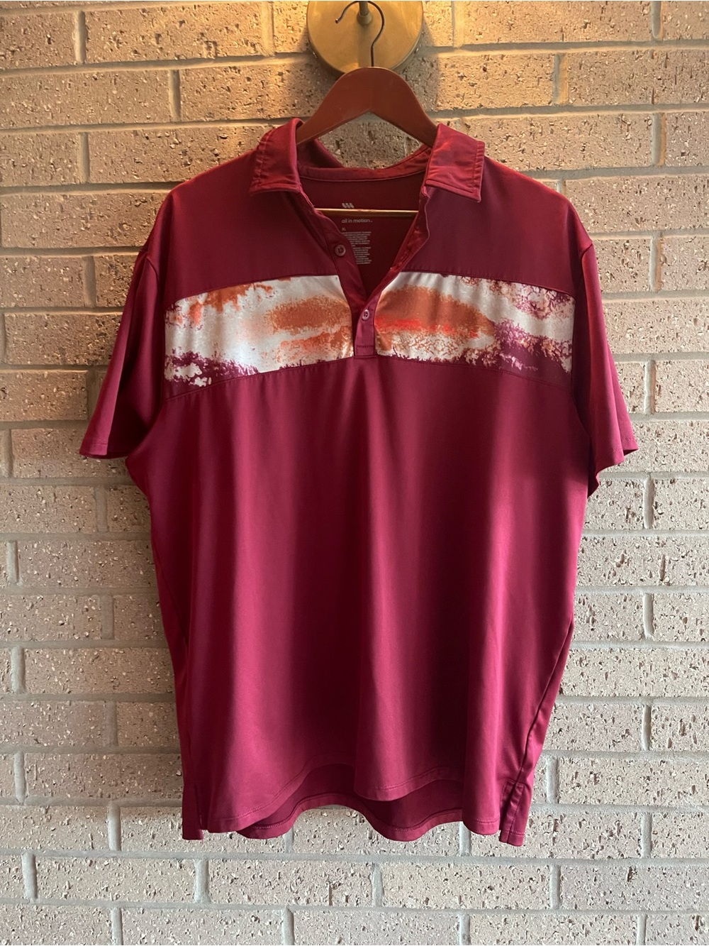 all in motion Men's Burgundy Polo with White and Orange Stripe